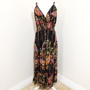 Me 2 Magic Anthropologie Sleeveless Maxi Boho Dress Black Floral Size 1X NWT